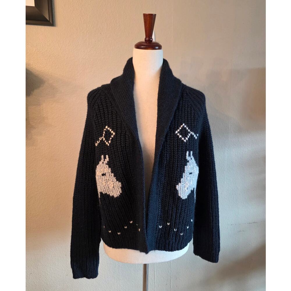 NWT The GREAT Equestrian Lodge Cardigan Navy Chunky Knit SZ 0 Western Prairie - Picture 2 of 7